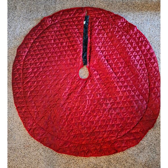 Vintage Velvet Tree Skirt Sequined Poinsettias & Holly Embroidery Ruffle Trim - Picture 9 of 10